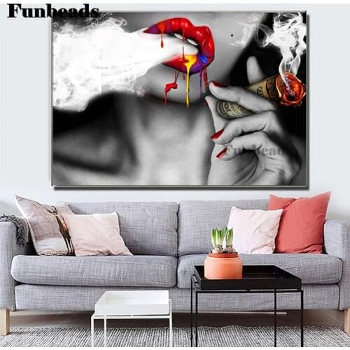 Diamond embroidery abstract pretty lady smokes picture diamond painting cross stitch full square round drill 5d puzzles PP5617