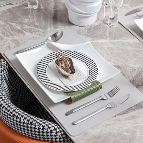 Nordic White Square Corner Ceramic Dinner Plate Fruit Candy Snack Plate Creative Living Room Coffee Table Decoration Ornaments