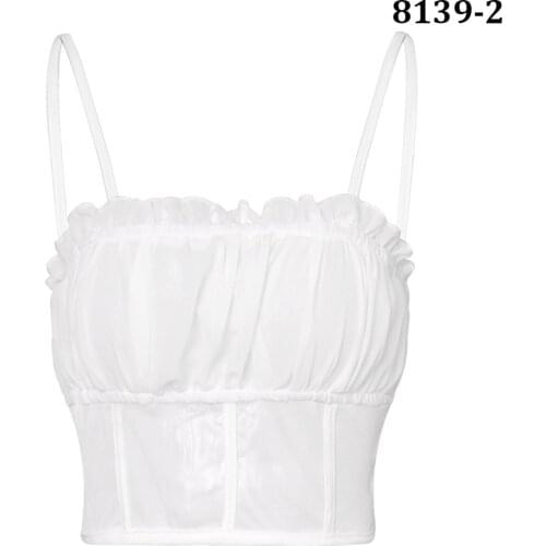 White Mesh & Chiffon Ruffles Spaghetti Strap Club Party Crop Top T Shirt Tank Sexy Camisole For Women Wedding Bridal Lingerie