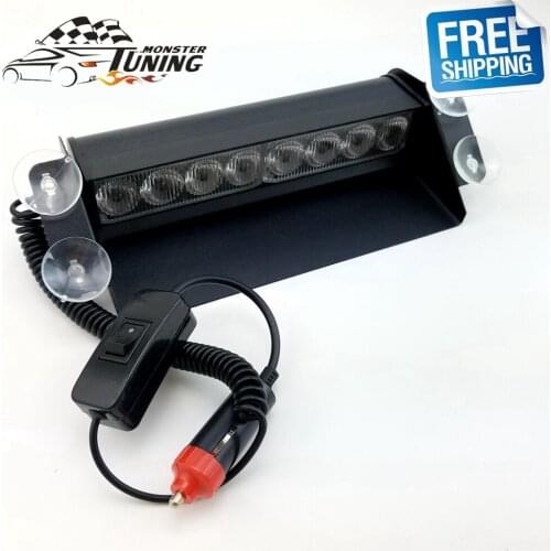 Free Shipping 8 LED Red/Blue Police Strobe Flash Light Dash Emergency Warning 3 Flashing Brake Stop Light
