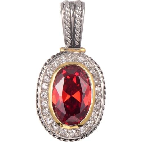 Free Shipping Garnet With Multi White Crystal Zircon Pendant 925 Sterling Silver Pendant TE652