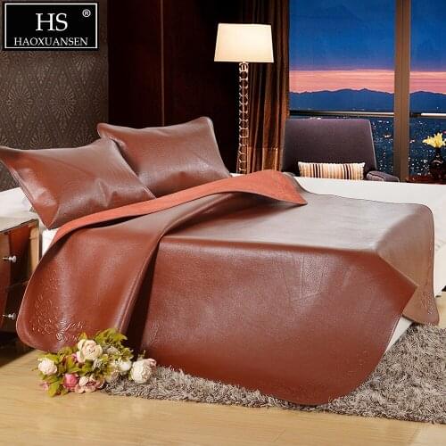Reddish-brown Cowhide mat Three piece suit 8 kg Full grain leather mat Air conditioner mat thick 3.2MM King Queen