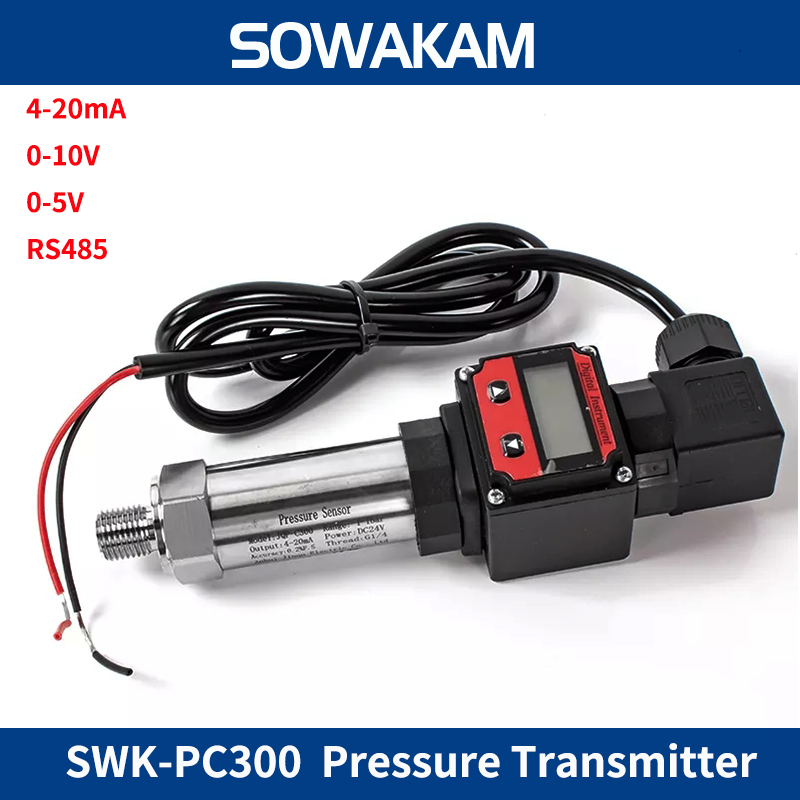 LCD -1-0-1000bar Pressure Measurment 4-20ma Output Water Tank Oil Gas Pressure Transmitter G1/4 Thread Connector With 1m Cable