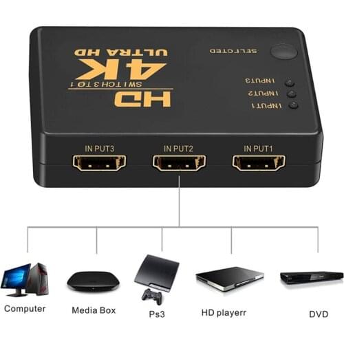 For HDTV DVD Xbox PS3 HDMI-Compatible Switch 3 IN 1 Out Audio Video Converter Adapter with Remote Control for HD Player Computer