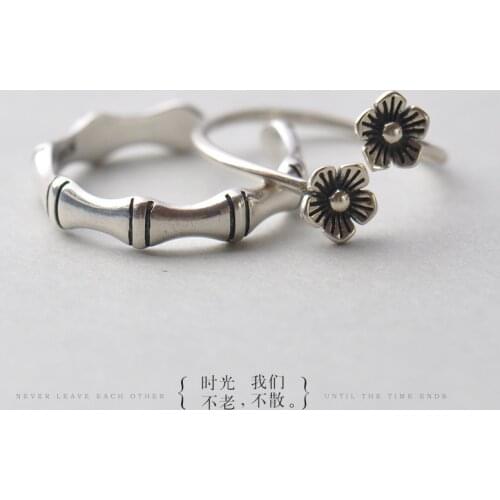 DreamySky Vintage Silver Color Plum Flower Bamboo Rings For Women