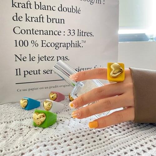 FNIO Colorful Love Heart Little Bear Rings for Women Summer Girl INS Finger Ring Wholesale Jewelry Gift