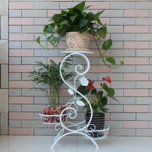 European style wrought iron flower stand Living room floor flower stand balcony multi-layer bonsai pot rack