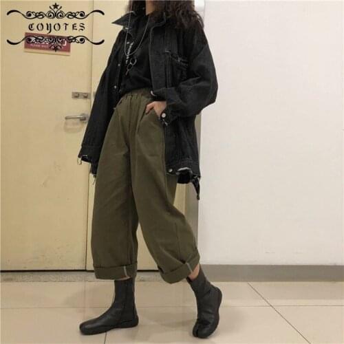 COYOTES Women Pants Straight Wide Leg Trousers Womens Cargo Pant Oversize Loose Retro Leisure Daily Harajuku Korean Style Simple