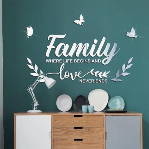 Beauty Wall Decor Stickers Motivational Removable Acrylic Family Letter Quotes DIY Family Butterfly Mirror Stickers for Home