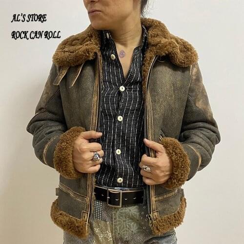 CDJ-116 Cidu US Size High Quality Super Warm Genuine Sheep Leather Coat Mens Big B3 Shearling Bomber Military Fur Jacket