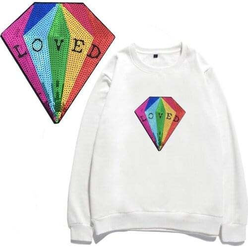 Loved Colorful Sequin Diamond Iron On Patch Naszywki Na Ubrania Badge Stikers Clothing Decoration Applique patch thermocollant