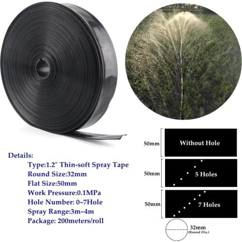 Wholesale 200m/Roll 0~7Holes 1.2" Φ32mm Thin-Soft Spray Tape Agricultural Farm Greenhouse Irrigation Hose Garden Sprinklers