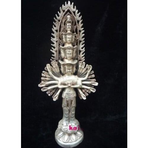 Rare Lucky Qing Dynasty Oriental Thousand hands 1842 buddist Titbet silver statue Free shipping