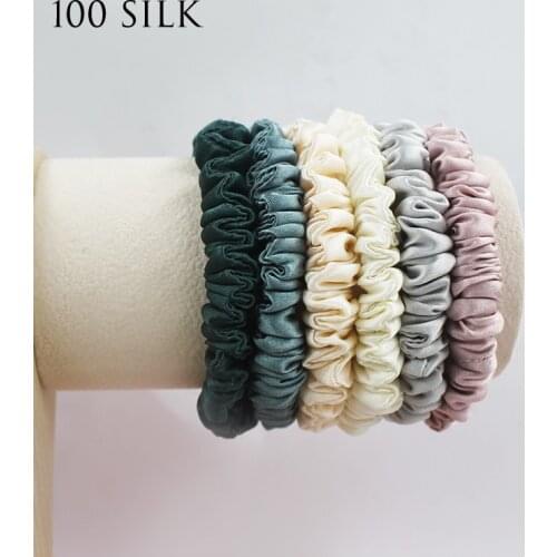 Real Silk Scrunchies 16Momme Glossy Mulberry SilK Hair Scrunchies 1cm wide Silk Hair Tie Elastic Headband Accessories
