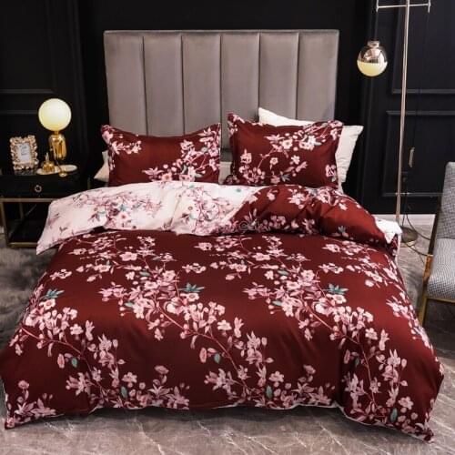 Hot Sale Red Floral Printed A/B Side Luxury Bedding Set Soft Duvet Cover Set Twin Full Queen King Size Bed Linen Cover Bed Sets