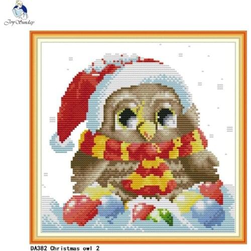 Christmas Owl Cross Stitch Kit Aida Canvas 14ct 11ct Counted Cross-stitches DIY Handmade Embroidery Needlework