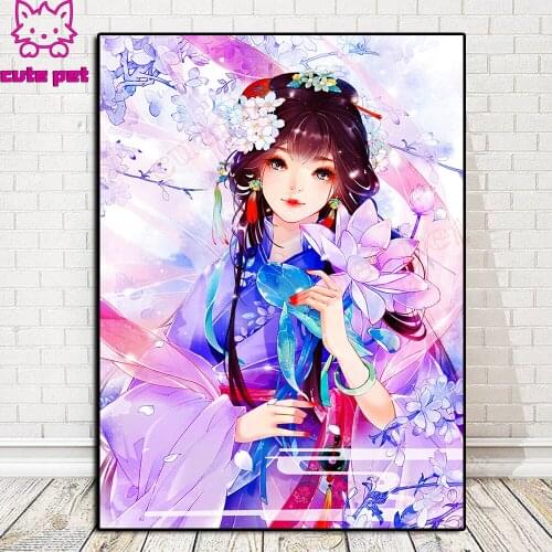 Needlework Fantasy Classical Beauty Diy Diamond Painting Cross Stitch Full Square round Diamond Embroidery Mosaic Japanese woman