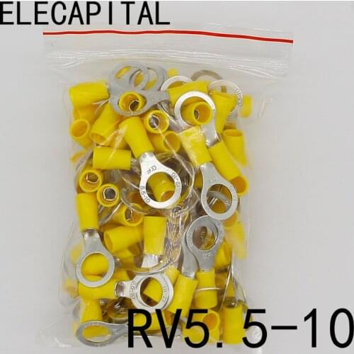 RV5.5-10 Yellow Ring insulated terminal suit 4-6mm2 Cable Wire Connector 50PCS/Pack cable Crimp Terminal RV5-10 RV