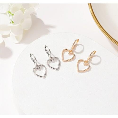 1Pair Cute Small Heart Hoop Earrings for Women Ladies Gold Silver Color Hollow Round Drop Earring Trendy Jewelry Accessories