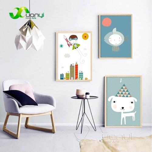 Nordic Kawaii Cartoon Animal Elephant Rabbit Poster Baby Kids Room Decoration Wall Art Print Picture Canvas Painting No Frame