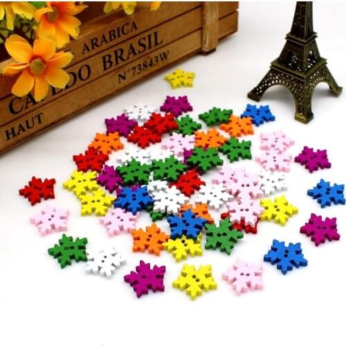 100PCc/lot 18mm Mixed color 2 Holes Christmas snowflakes Buttons For craft supplies Scrapbooking Accessories Decorative buttons