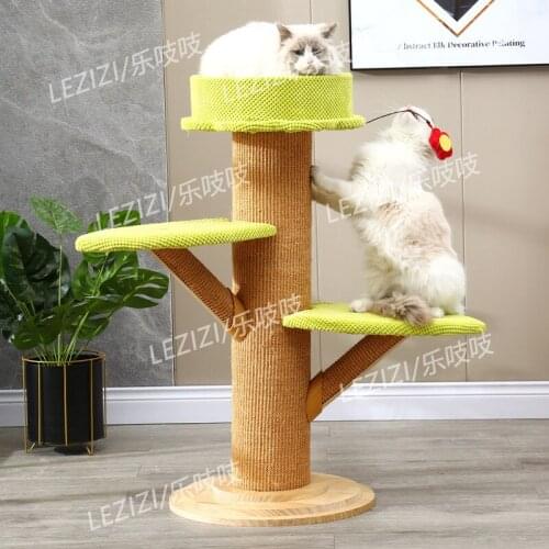 Squeaks cat climbing frame nest through tianpillar tree large solid wood supplies small scratching column cat frame