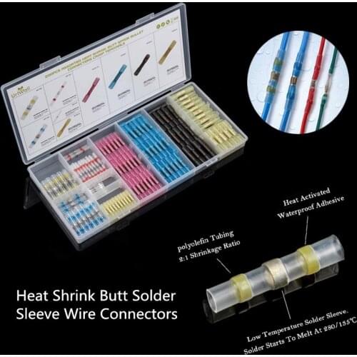 Waterproof Thicken Heat Shrink Butt Wire Connector 150/200/240Pcs Insulated Crimp Terminals +Solder Sleeve Splice Terminals Kit