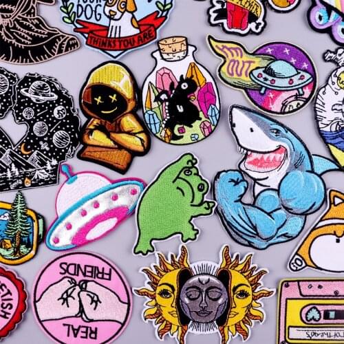 Embroidered Patches For Clothing Owl Shark Animal Stripes Iron On Patches Cartoon UFO Stickers Flower Patch DIY Decoration Badge