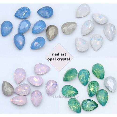 High quanlity 12p 4x6mm 5x8mm 8x13mm 10x14mm droplet opal color pointed back crystal glass rhinestones Nail art&dance wear trims