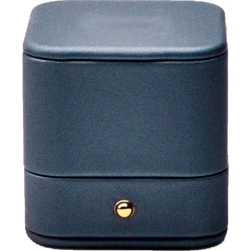 Upscale Pu Leather Round Decorative Buckle Ring Jewelry Box Cube Shape Ring Storage Gift Packing Box