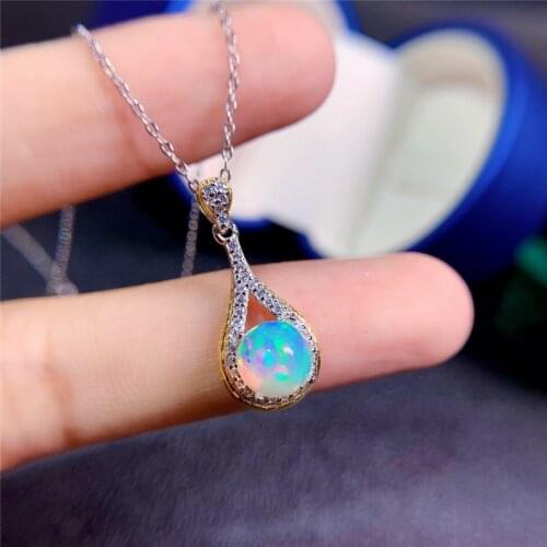 WEAINY Natural Opal Necklace Pendant, S925 Silver Pendant, Colorful Gemstone Necklace, Birthstone Necklace, Engagement Pendant