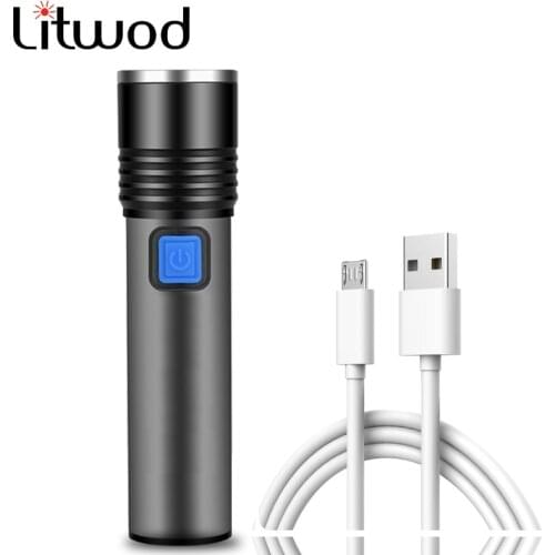 XM-L T6 Built-in USB Rechargeable Battery LED Flashlight Zoomable Aluminum Torch Waterproof Lantern for Bike Camping Light