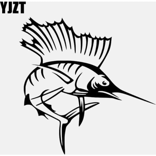 YJZT 13.9CM*14CM Sailfish Vinyl Decal Car Sticker Fish Decor Black/Silver C24-0479