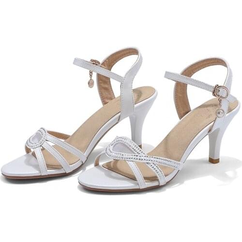 Hot 2021 Summer New Sexy White Pink Women Sandals Crystal High Stiletto Heel Lady Party Shoes Plus Big Small Size 10 32 43