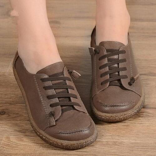 WomenS Oxfords Pumps Leather Handmade Soft Bottom Flat Shoes Brown/Blue