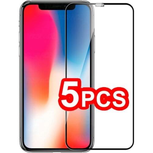 5Pcs Full Cover Screen Protector for iPhone X XR XS 12 Mini 11 Pro Max 6 6s 7 8 Plus SE 2020 9H Tempered Glass Protective Film