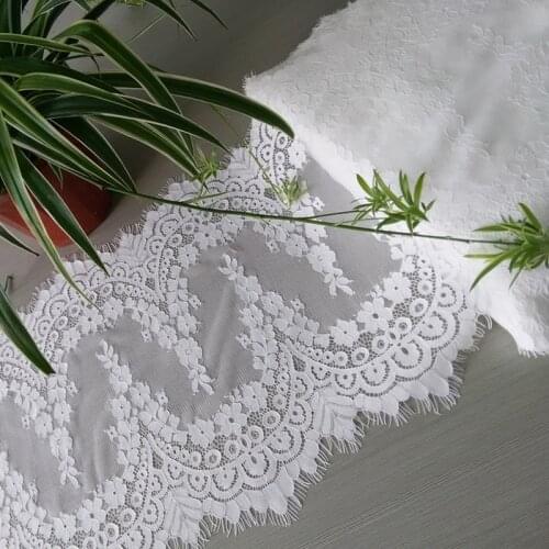 3M/ Lot Eyelash Lace Fabric 32cm Width DIY Decorative Soft Off White Black Nylon Eyelash Lace Trim Wedding Dress Fabric