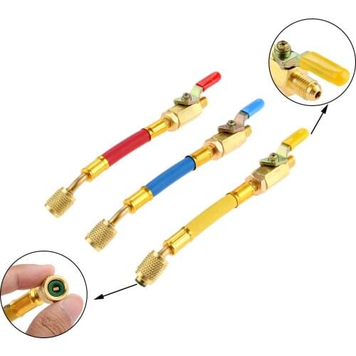 3Pcs 7" 1/4" SAE R134A R410a Refrigerant HVAC AC A/C Charging Hoses W/ Ball Shut Off Valves 170mm 600Psi Air Conditioning