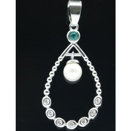 43x20mm SheCrown Romantic Created Aquamarine White Pearl CZ For Ladies Daily Wear Silver Pendant