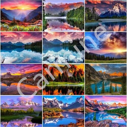 5D DIY Scenic Diamond Painting Lake Picture Wall Art Landscape Diamond Embroidery Full Round&Square Drill Home Decoration
