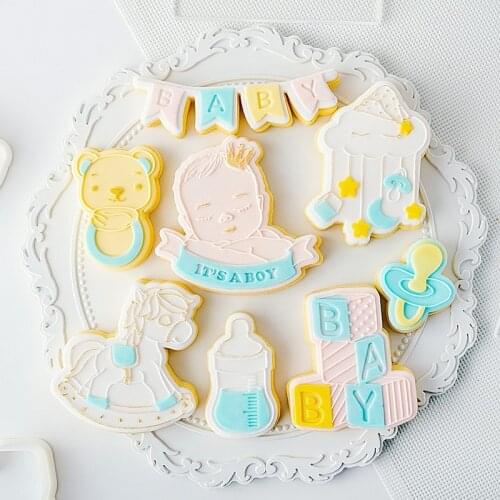 Acrylic Baby Shower Embossed Mold Baby Birthday Cookie Press Stamp Embosser Cutter Fondant Sugar Craft Cake Decoration Tools