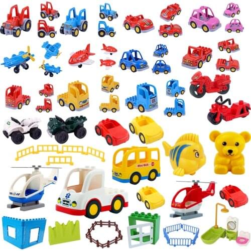 Creator Duplo Car Truck Helicopter Ambulance Bus Building Blocks Educational Toys Gify Develop Childrens Interest Duploed Model