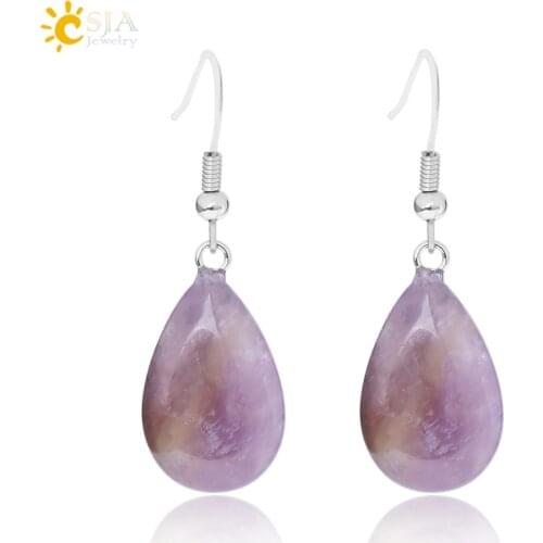 CSJA 2016 Hook Glaze Tear Water Drop Opal Crystal Lazuli Beads Dangle Natural Pendant Stone Earring Handmade Women Jewelry E106