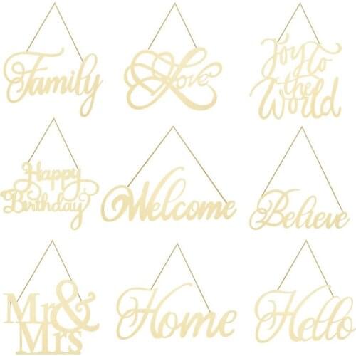 Wood Pendant Ornament Mr&Mrs Love Hello Welcome DIY Wooden Plaque Hanging Sign for Wedding Birthday Party Home Wall Decoration