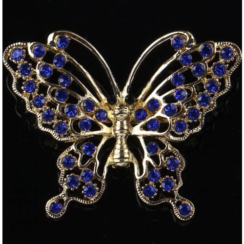 DIEZI Korean Fashion Vintage Gift Bouquet Brooch Gold Alloy Blue Rhinestone Butterfly Brooch For Wedding Women Brooch Jewelry