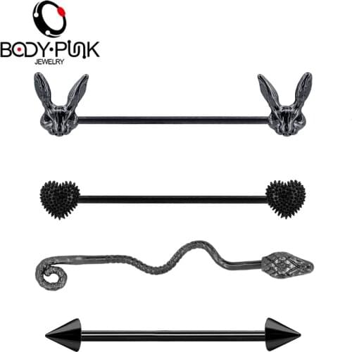 Body Punk Wholesale 5PCS~100PCS Industrial Barbell Earring Piercing Long Earrings Bar Stainless Steel Helix Black Body Jewelry