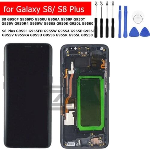 For Galaxy S8/ S8 Plus LCD Display Touch Screen Digitizer with Frame Assembly for Galaxy S8 G950 S8 Plus G955 Repair Spare Parts