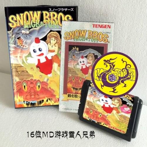 Snow Bros Nick And Tom 16 bit SEGA MD Game Card Boxed With Manual For Sega Mega Drive For Genesis