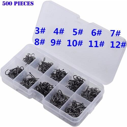 INFOF 500pcs/box High Carbon Steel Fishing Hook Size #3-#12 Fishhooks Pack Carp Fishing Tackle Bass fishing tool