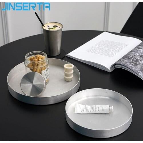 JINSERTA Metal Storage Tray Round Jewelry Display Plate Cosmetic Organizer Dessert Fruit Cake Snack Plate Desktop Sundries Tray